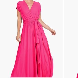 Hot pink maxi Meghan LA wrap dress